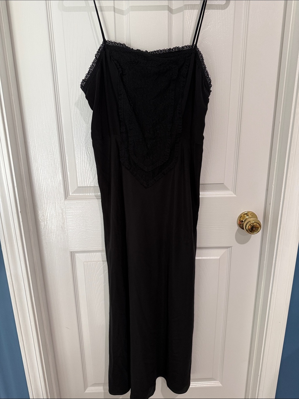 Rebecca Taylor Black Lace-Trim Slip Midi Dress